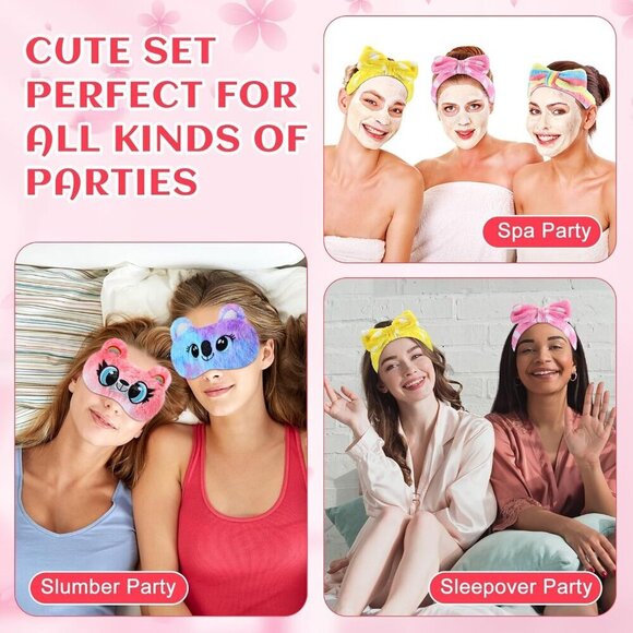 Sleepover Party Supplies 16 Pcs Eye Masks Headbands Plush Satin Gifts main image 6